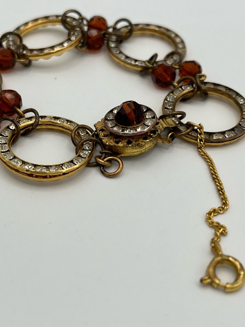Signed Miriam Haskell Vintage Jewelry Set Gold Amber Rhinestone Demi-Parure - Picture 6 of 8